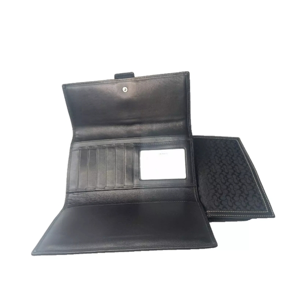 Coach Signature Wallet Black Canvas Tri-Fold & Matching Checkbook Cover Set - Picture 8 of 8